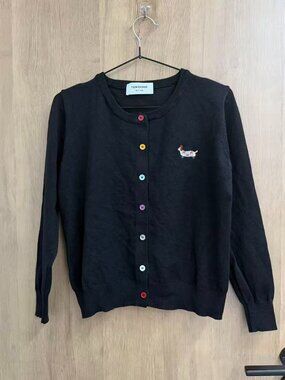 ⚫Thom Browne Black Crewneck Cardigan Dachshund Multi Color Buttons